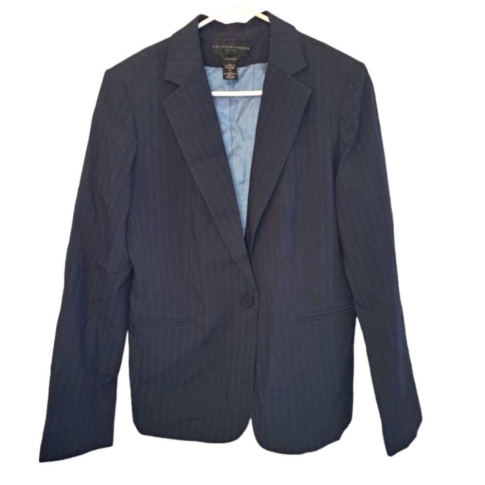 Geoffrey Beene Sport Navy Blue Pinstriped Blazer Suit Jacket Size 14